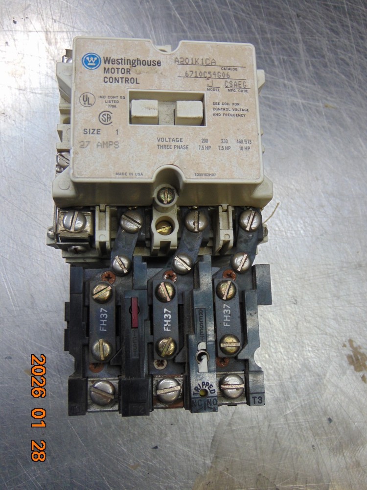 WESTINGHOUSE A201K1CA STARTER 120V COIL, BA13A OVERLOAD, J11 AUX, B3N0-2 CONTACT