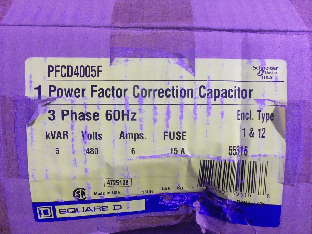 NEW SQUARE D PFCD4005F POWER FACTOR CORRECTION CAPACITOR 3 PH 60HZ ENCL. 1 & 12