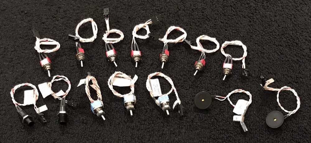 Lot of 14 PCB Components, Switches, Dials, etc. w/ silver plated Wire & plug