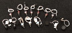 Lot of 14 PCB Components, Switches, Dials, etc. w/ silver plated Wire & plug
