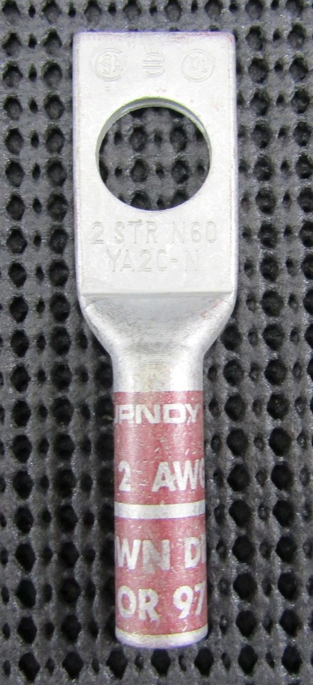 BURNDY YA2CN 1/2″ 2AWG 1-HOLE LONG-BARREL LUG – LOT OF 2 / NEW NO BOX