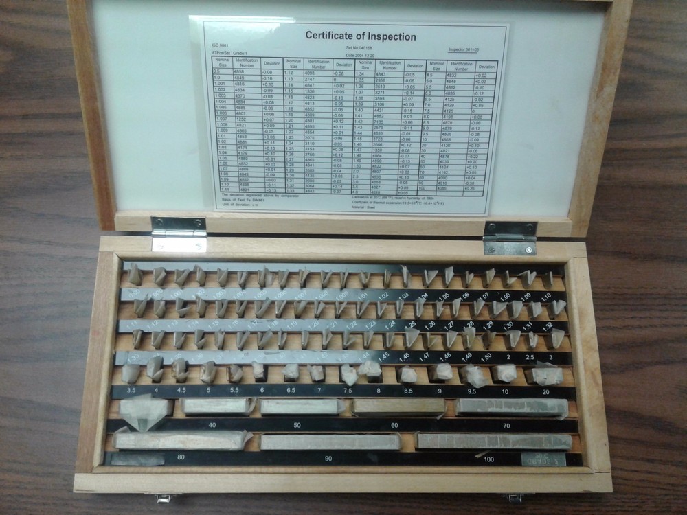 87 PCS/SET METRIC GAGE BLOCK SET, DIN861 GRADE 1 W. CERTS. #702F-87-1–new