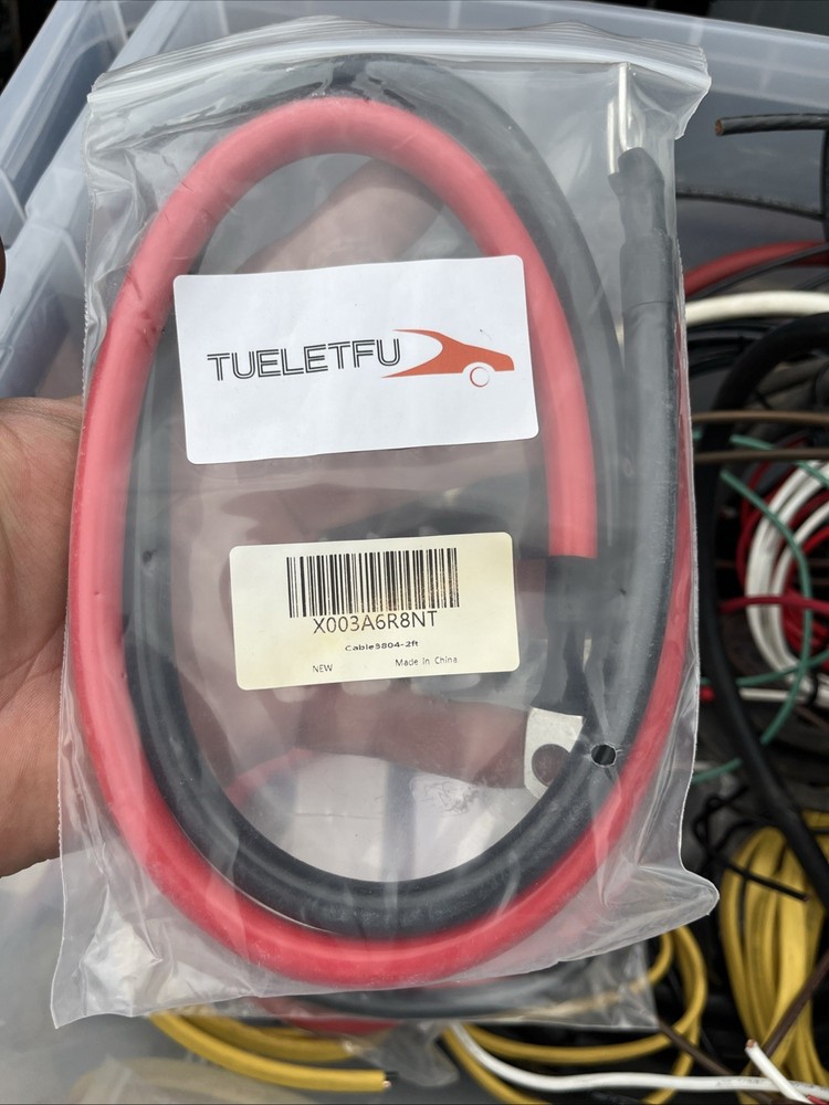 1set 2 AWG 2 Ft Battery Cables with 3/8 Studs for Boat, Auto, Solar,RV, Car