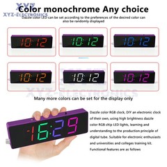 DIY Electronic Clock Kit LED Digital RGB Clock Time Temperature Date Display 5V