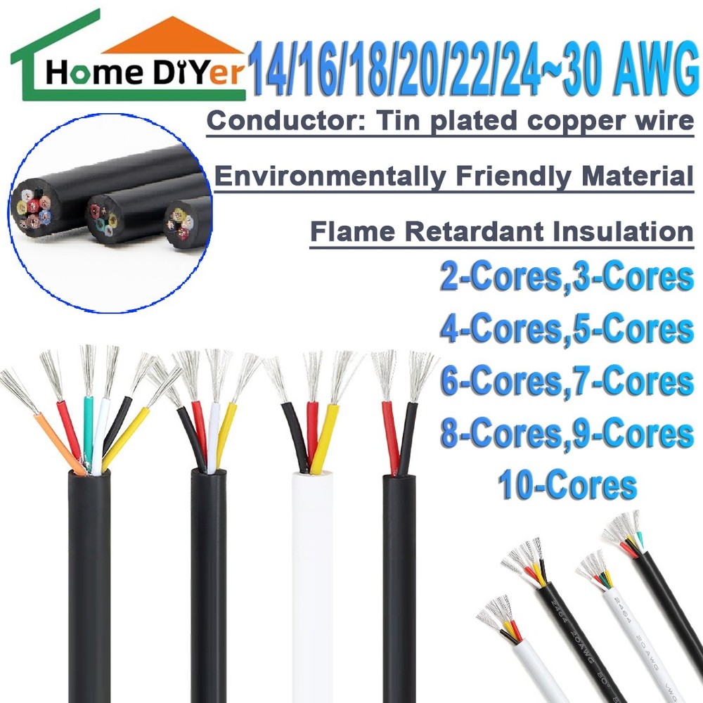 2/3/4/5/6~10 Multi-Core Cable Signal shielding Wire Automotive Marine OD 2mm-9mm