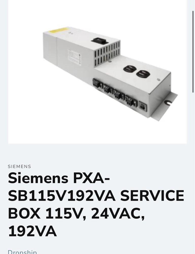 Siemens PXA-SB115V192VA Service Box Panel Power Supply New In Box.