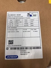 Dunbar 1635F 3/8 Inch Yellow Wire Spools 200m Length M23053/5 New Sealed