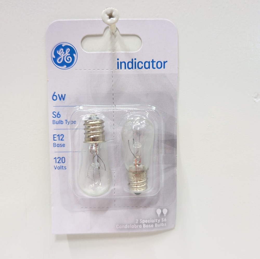 GE Clear S6 Light Bulbs 6W 2‑Pack 120V Candelabra Base 15820 Specialty Mini Bulb