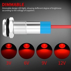 LED Indicator Light 12V Waterproof Red Signal 6MM 1/4 Metal Panel Mount Flat