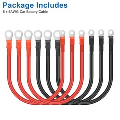 6 PCS 6AWG Battery Inverter Cables 12in 3/8″ & 1/4″ Tinned Copper Terminals Wire