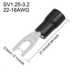 200Pcs SV1.25-3.2 Insulated Fork Spade Wire Crimp Terminal 22-16AWG Black