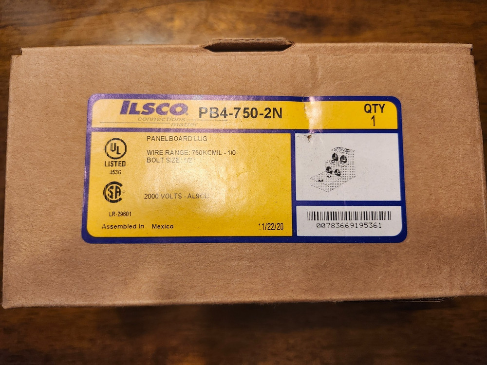 PB4-750-2N ILSCO 750mcm Aluminum Panelboard Lug NEW