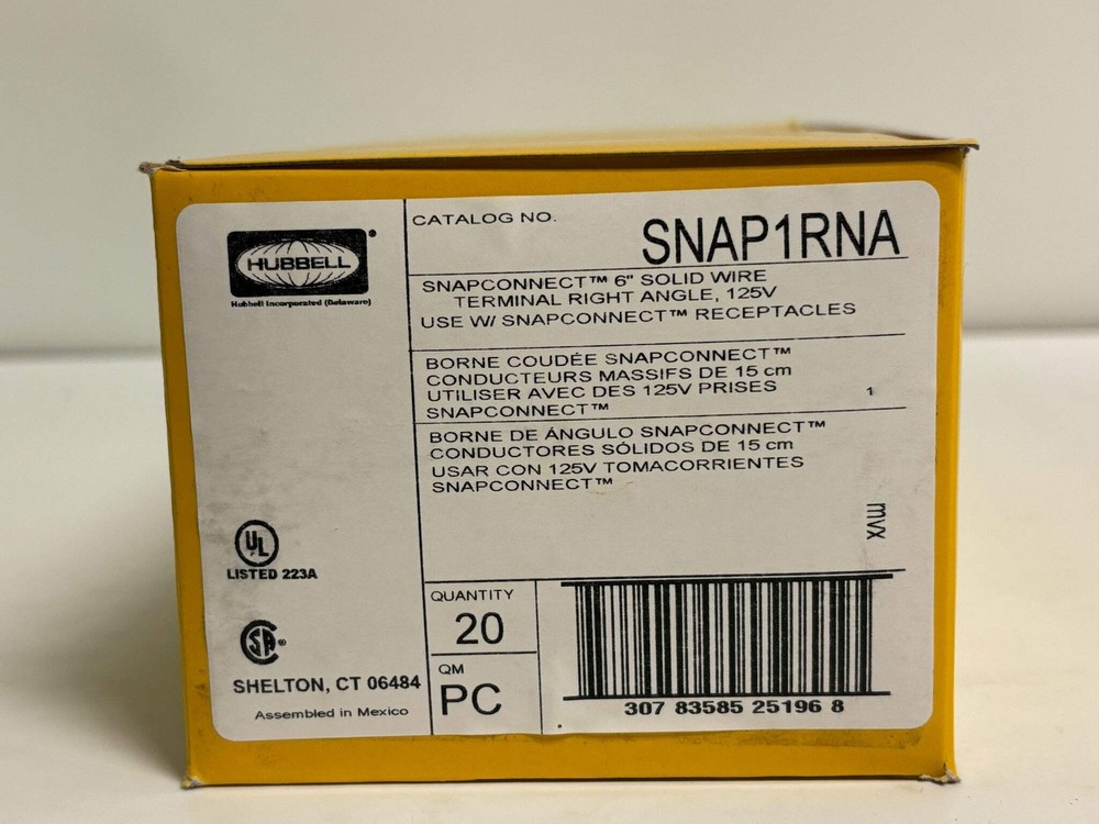 New 40 PK Hubbell SNAP1RNA 20A 125V – Right Angle Connector 2-Pole 3-Wire Ground