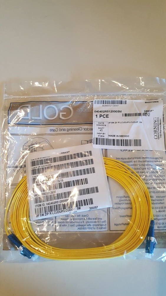 Corning Fiber Patch Cables, Set of 2, 040402R5120005M, Duplex, Yellow Singlemode