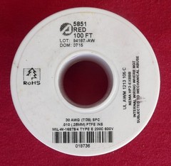 100 Feet MIL-W-16878/4 Silver Plated Copper, 30AWG, Extruded PTFE 200C 600V Red