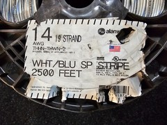 Alanwire 2500 Feet White/Blue Stripe Wire THHN-THWN-2 19 Strand 14 Awg
