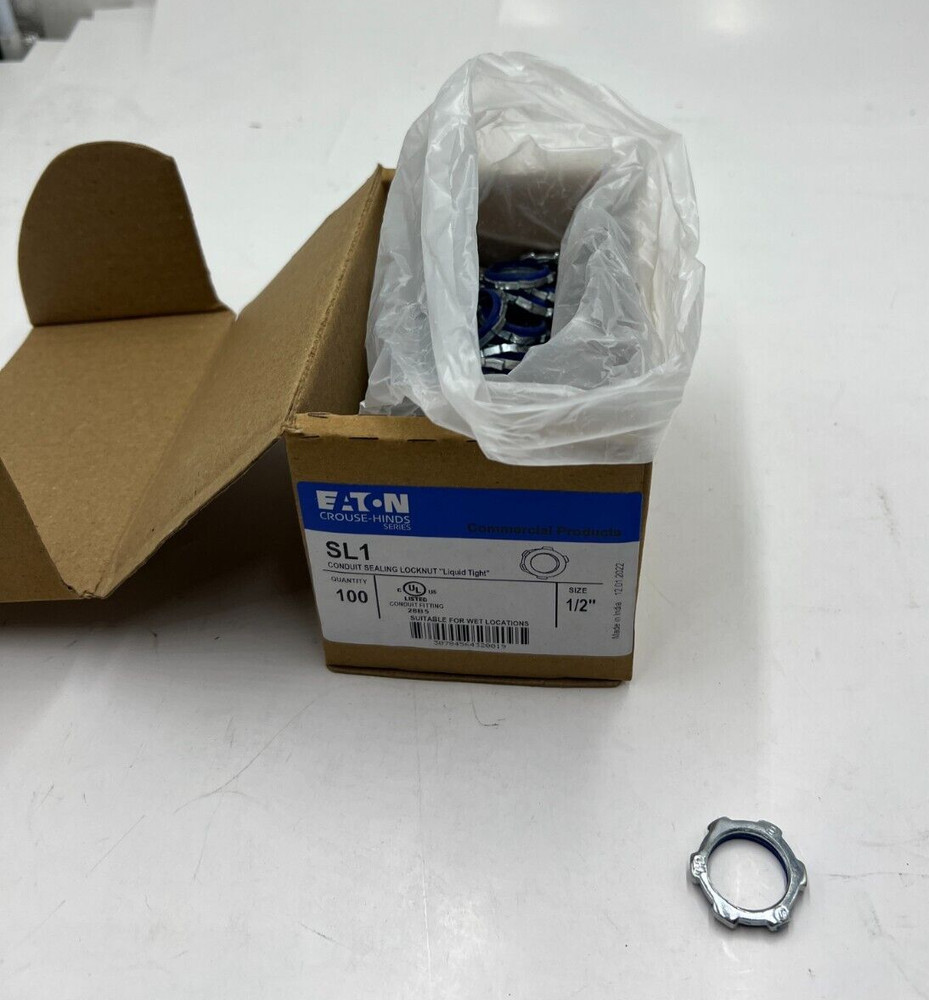 (QTY 100) Eaton Crouse Hinds Sealing Locknut SL1 Conduit Liquid Tight 1/2″ Size