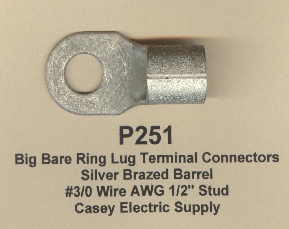 10 Bare Ring Lug Brazed Barrel Terminal Connector #3/0 Wire AWG 1/2″ Stud MOLEX