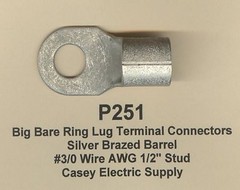 10 Bare Ring Lug Brazed Barrel Terminal Connector #3/0 Wire AWG 1/2″ Stud MOLEX