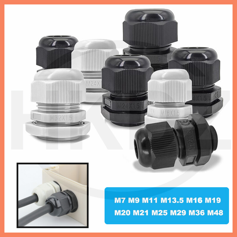 Cable Gland IP68 Waterproof Black White Nylon Compression M7/9/11/13.5/16/19-M48