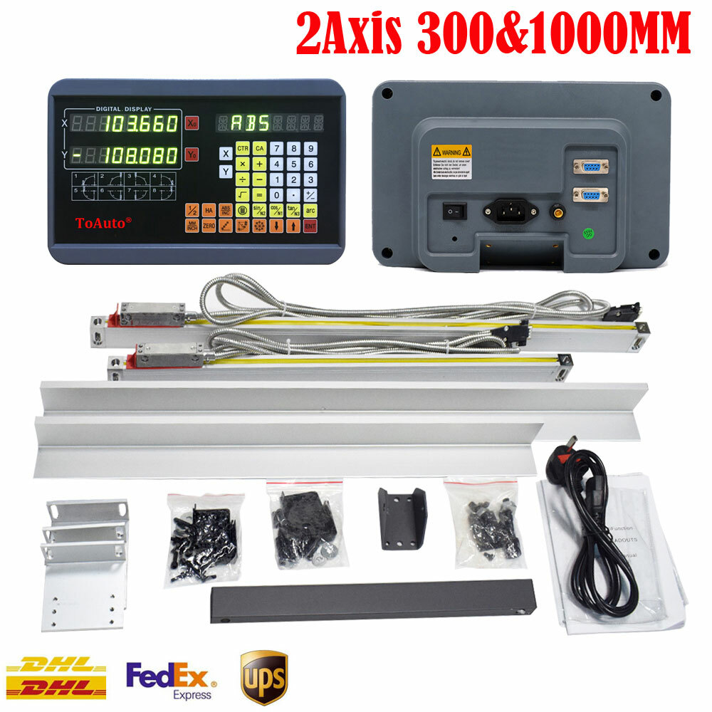 DRO 2 Axis Digital Readout Display w/2pc Linear Scale Glass Encoder 300mm+1000mm