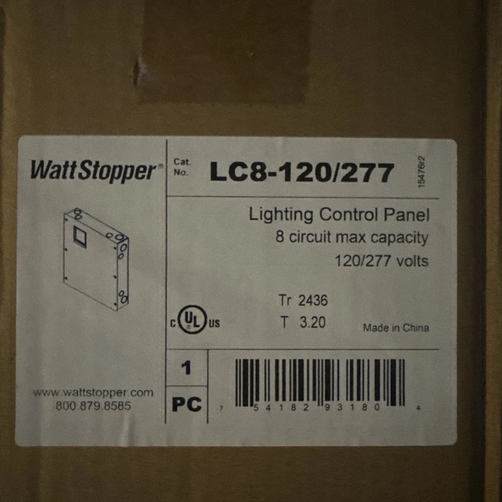 WATT STOPPER LIGHTING CONTROL PANEL LC8-120/277 8 circuit max capacity 120/244V