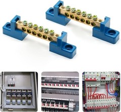 2 Pcs Ground Bus Bar Terminal Block, Brass Electrical Grounding Bars