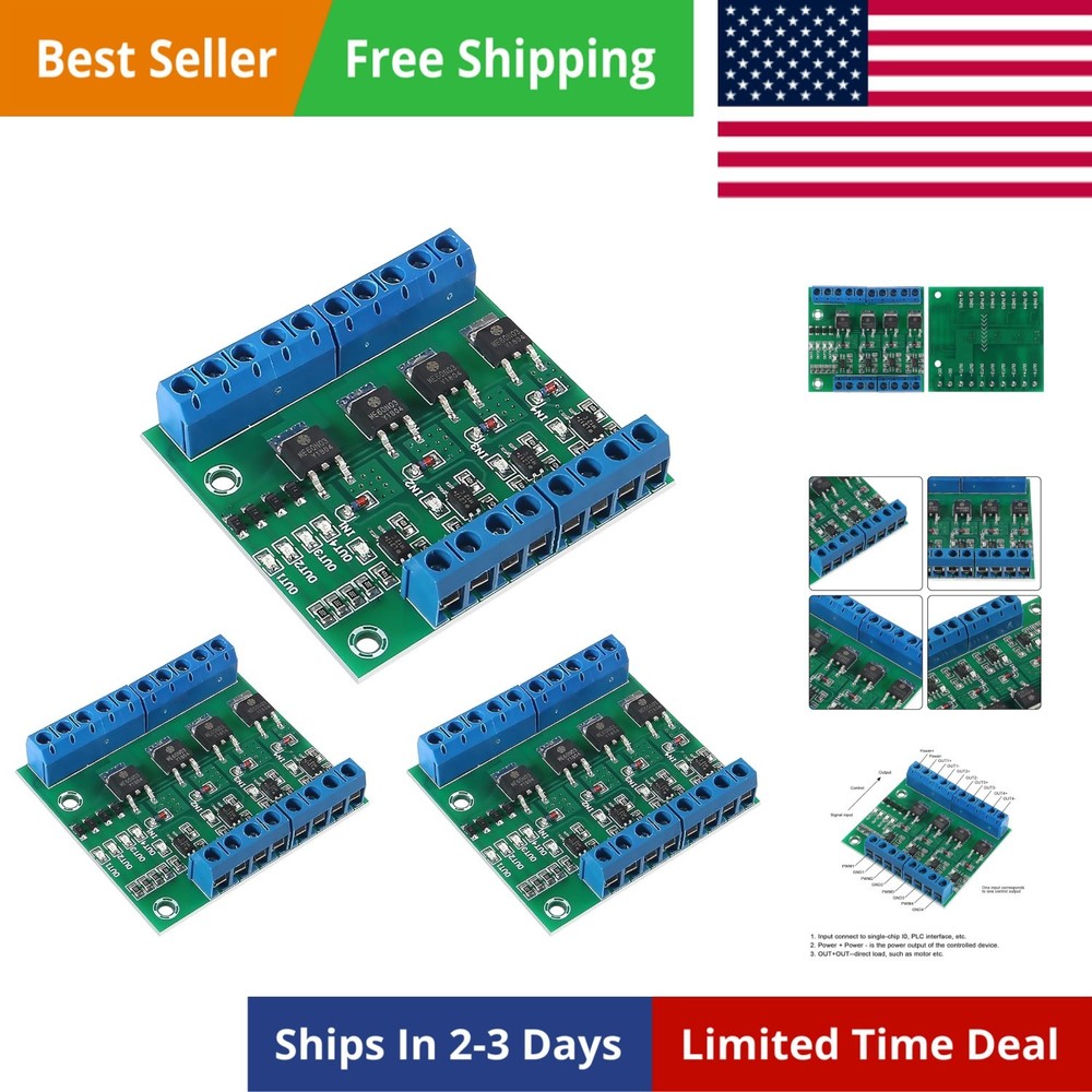 3pcs 4-Channel Circuit Board MOS FET PWM 3-20V to 3.7-27VDC 10A Driver Module