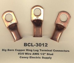 5 Bare Battery COPPER Ring Lug Terminal Connector #3/0 Wire Gauge 1/2″ Std MOLEX