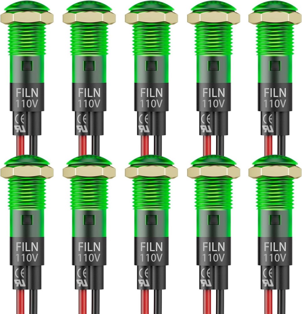 10PCS 110V LED Indicator Light 8mm 5/16 IP67 Waterproof Low Power IndicatorGreen