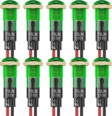 10PCS 110V LED Indicator Light 8mm 5/16 IP67 Waterproof Low Power IndicatorGreen