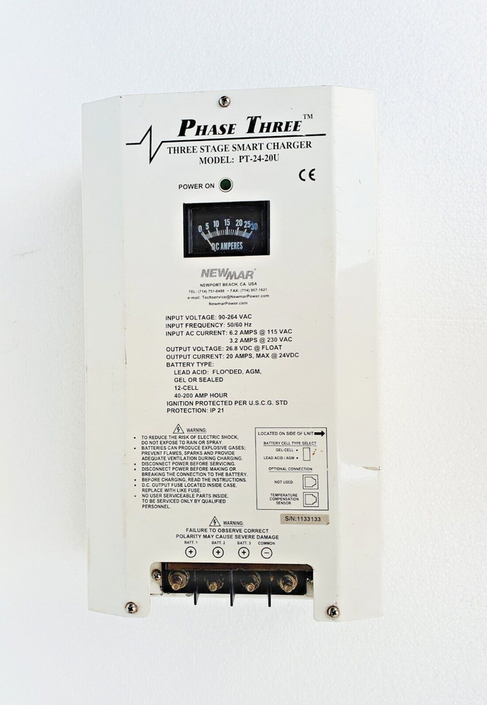 NEWMAR PHASE THREE PT-24-20U Three Stage Smart Charger 24 VDC/ 20 A Marine Grade
