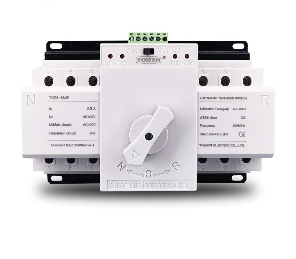 Circuit Breaker 3 Wire MCB Type Dual Power Automatic Transfer Switch 3P 63A 380V