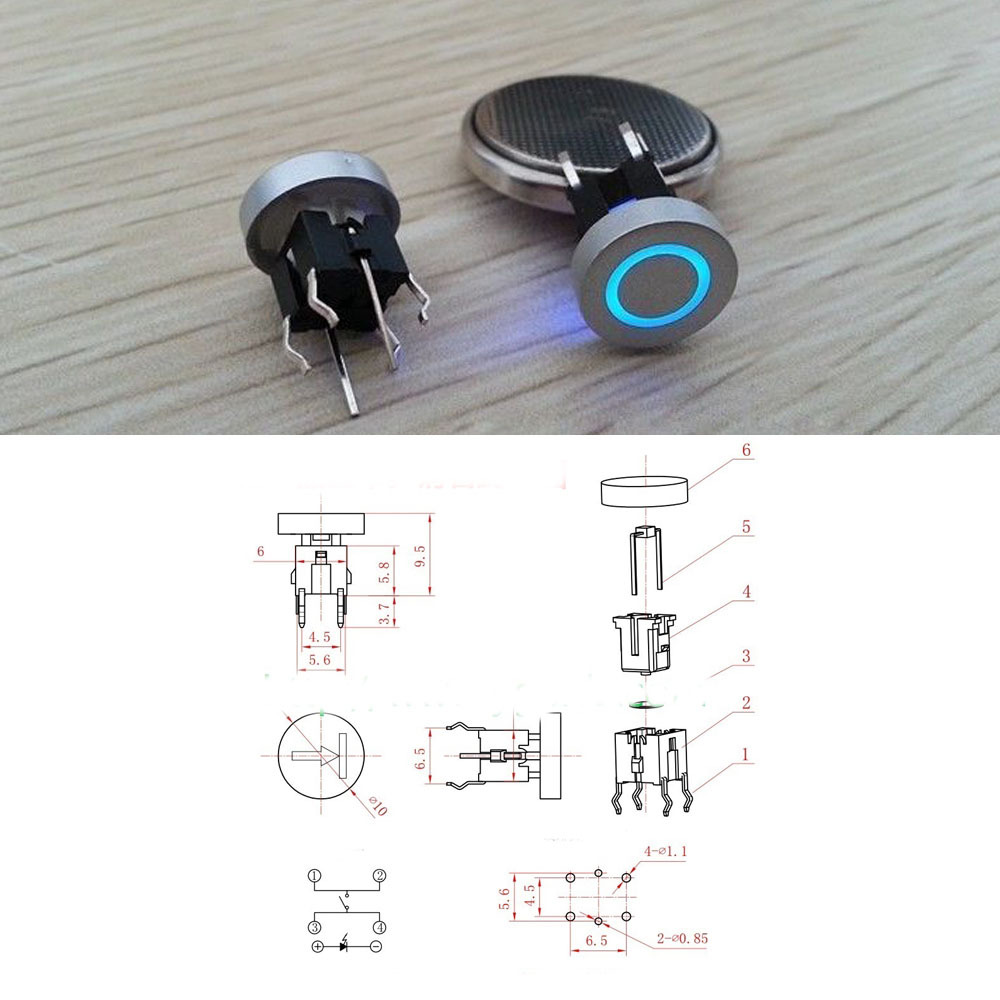Blue/Red/Green/Yellow 10mm Cap CIRCLE 12V 50mA Momentary Tact Push Button Switch