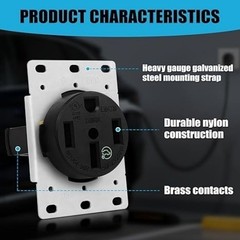 Outlet 50 Amp EV Charging with Stainless Steel Wall Plate Receptacle 125/250V 3-
