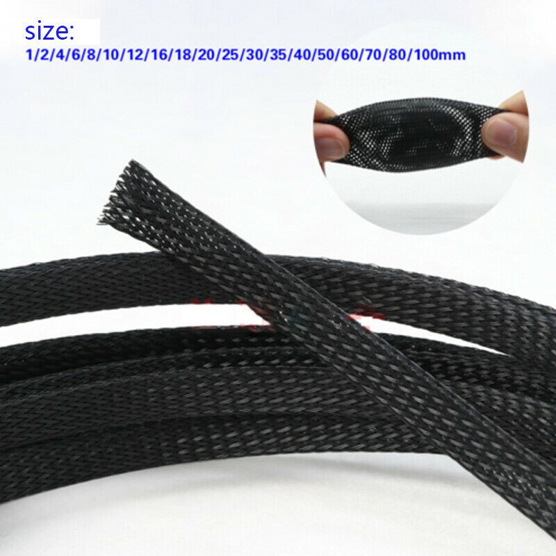 Black PET Expandable Braided Wire Cable Sleeve Sheathing Tube Protection 1~100mm