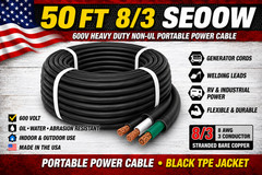 50 FT 8/3 SEOOW Cord 600V Heavy Duty Indoor Outdoor Portable Power Cable