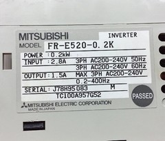 Mitsubishi FR-E520-0. 2K Inverter 1.5A Max 3 PH 200-240VAC 0.2kW. 1C