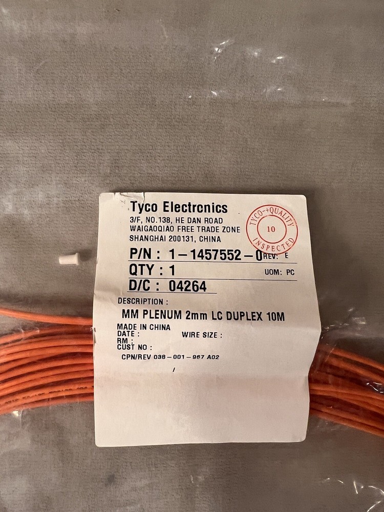 Genuine TYCO 1-1457552-0 Mm Plenum 2mm LC Duplex 10m Fiber Optic Cable