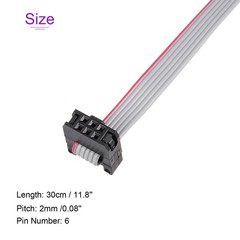 5 Pack Long 30CM 2MM Flat Ribbon Cable IDC 6 Pin Connector