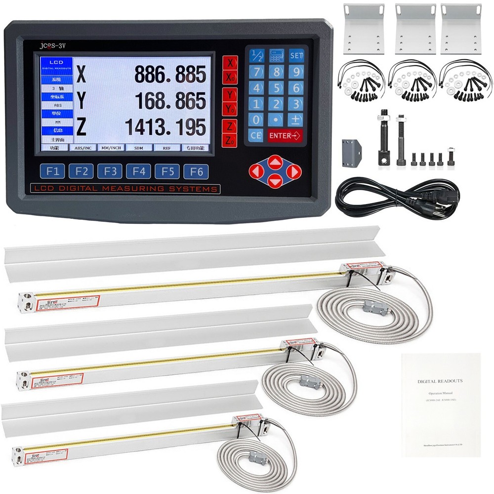 LCD Digital Readout DRO Linear Kit Glass Scales Encodor for 9×42 Bridgeport Mill