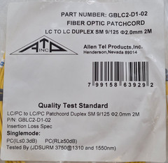 Lot of 2 New Allen Tel Products GBLCC-D1-02 LC to LC Patchcord Duplex 2M
