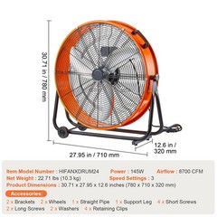 Drum Fan, 24 Inch High Velocity Industrial Shop Fan, Heavy Duty Commercial Use 3