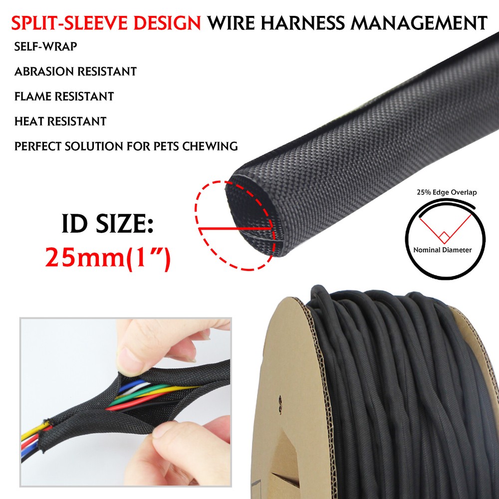 Split Wire Loom Tubing Power Cord Protector Cable Sleeve Wires Management Wrap
