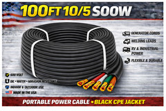 10/5 SOOW Portable Cord 100FT 600V UL CSA Black Flexible Cable USA Made