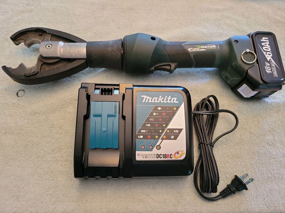 Greenlee Gator EK425LX & CJD3BG Crimping Head, Makita Rapid Charger 6.0 Battery
