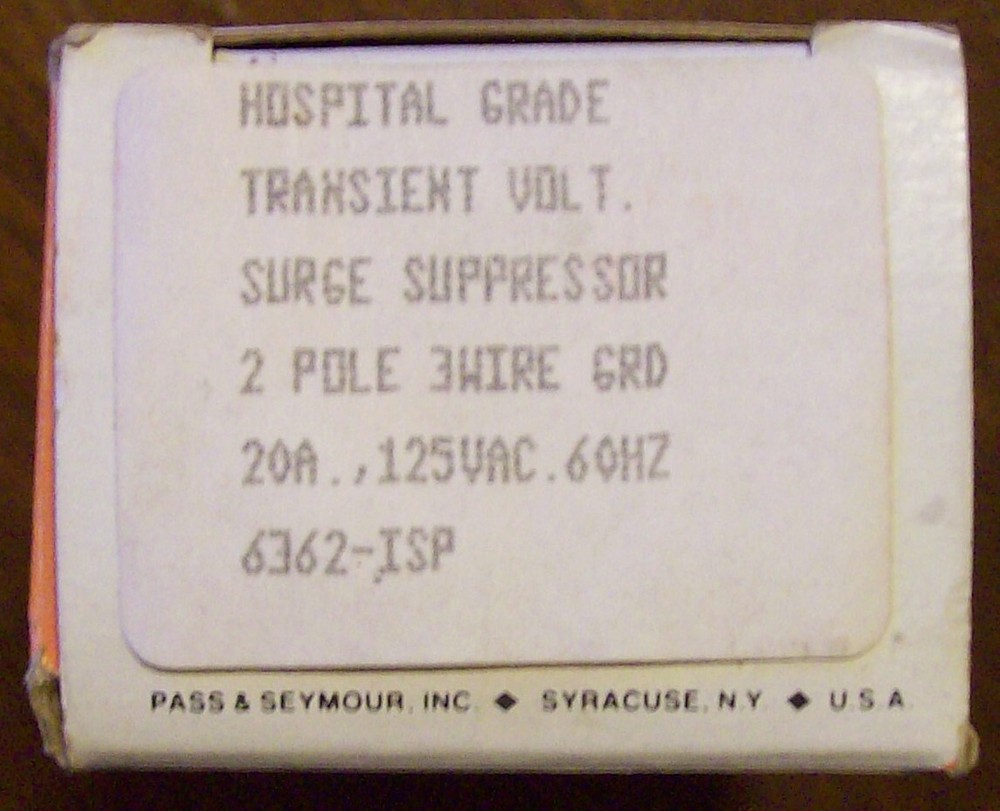 Transient Voltage Surge Suppressor hospital grade 20A 125V NEMA 5-20R RECT. 6362