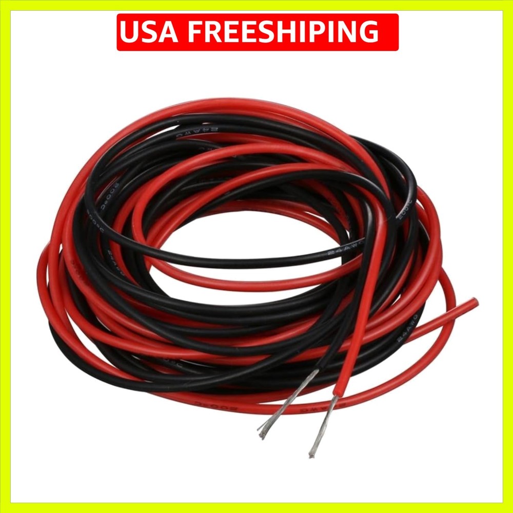 24 Gauge Silicone Wire red and Black Each 10ft Flexible 24 AWG Stranded Tinne…