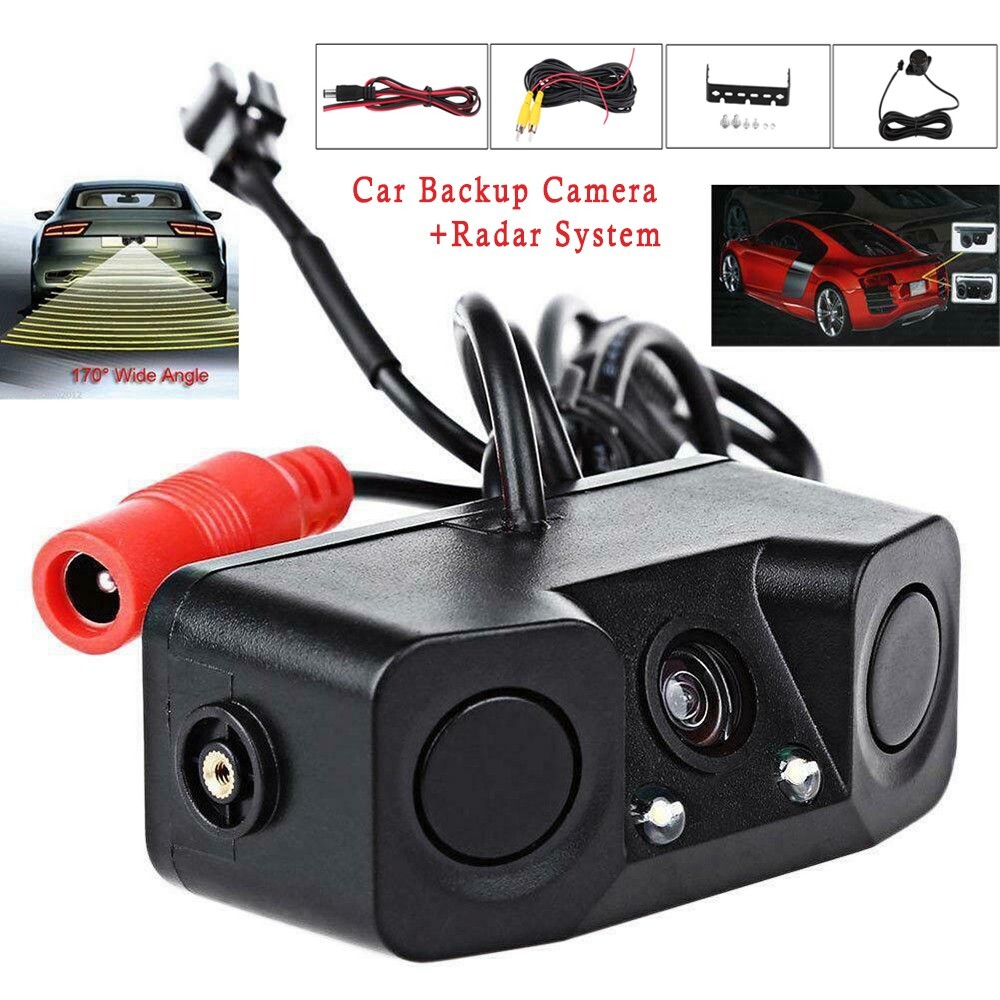 3in1 170° Car Visual Reversing Rear View Camera with Backup Radar Parking Sensor