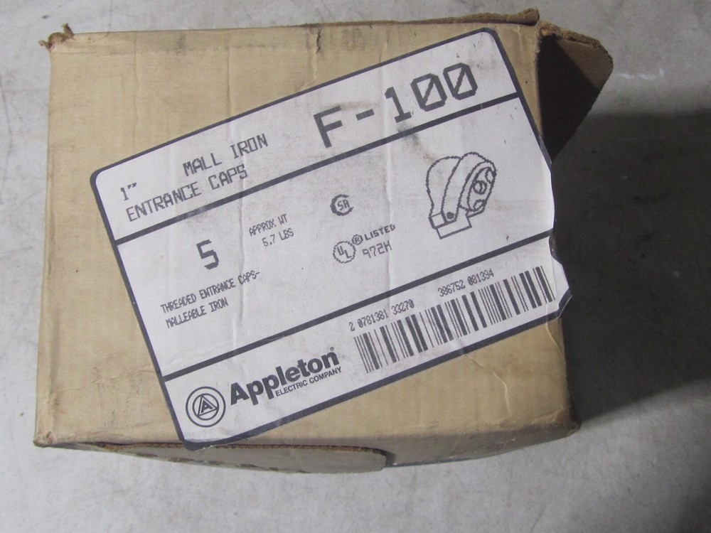 NEW BOX OF 5 Appleton Electrical Service Entrance Cap P/N F100